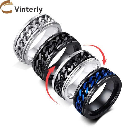 Vinterly Spinner Ring for Men Women Stainless Steel Rotatable Turntable Stress Release Novel 8mm Wedding Band Bottle Opener